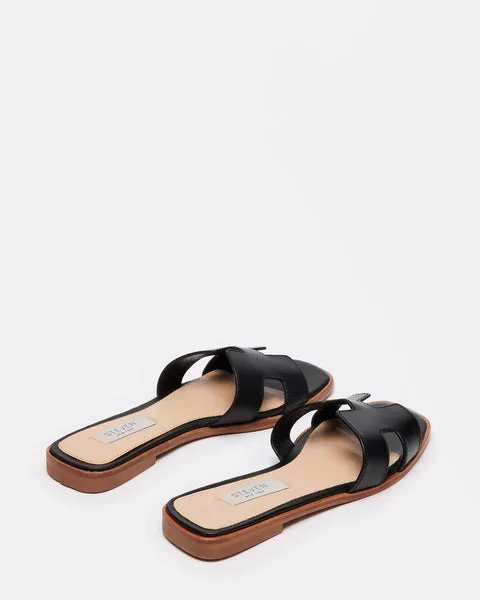 Steve Madden - Haydn - H Strap Leather Sandal Slides - Black