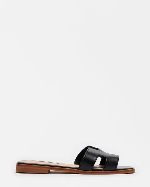 Steve Madden - Haydn - H Strap Leather Sandal Slides - Black