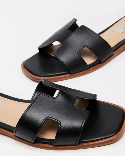 Steve Madden - Haydn - H Strap Leather Sandal Slides - Black