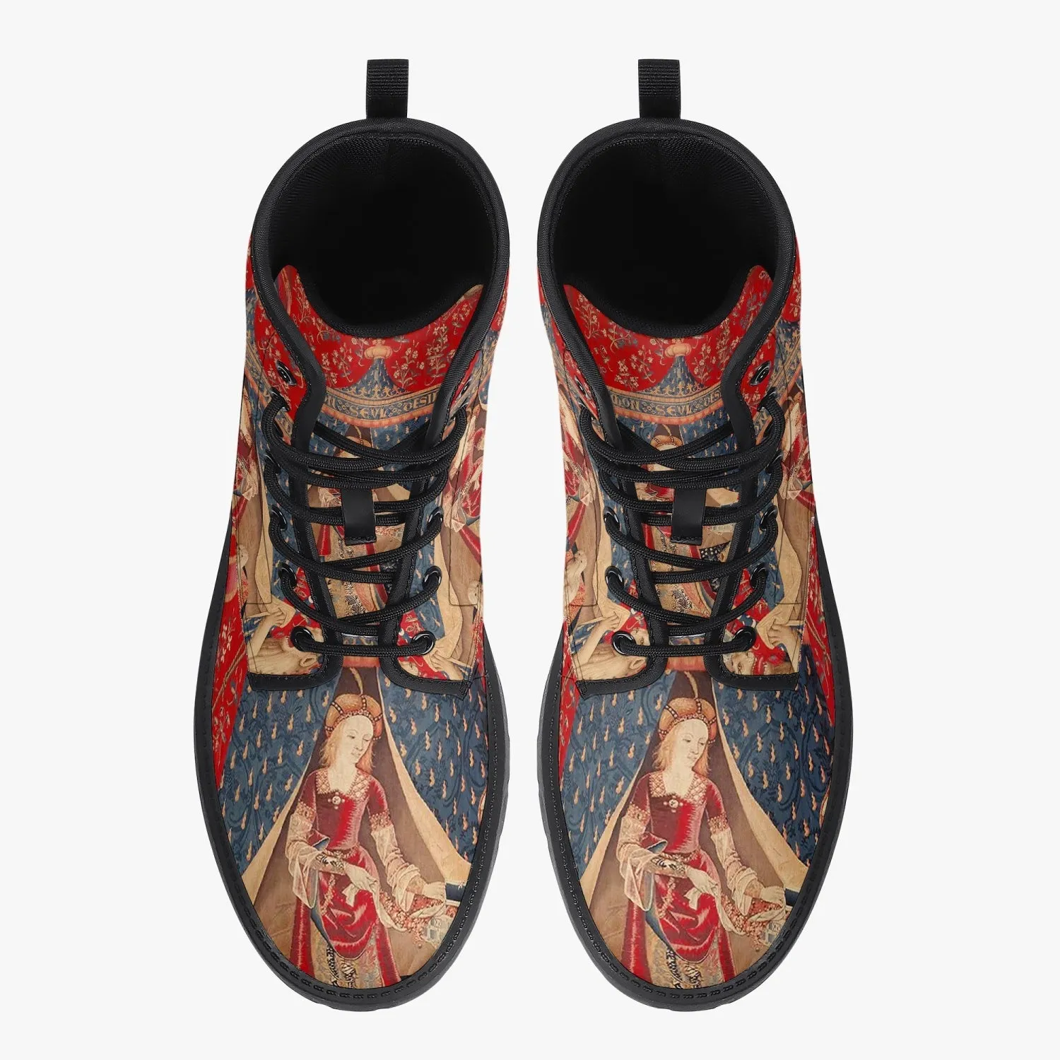 The Lady and the Unicorn Vegan leather Combat Boots - Mon Seul Desir Tapestry Boots for Art Lover (JPREG75)