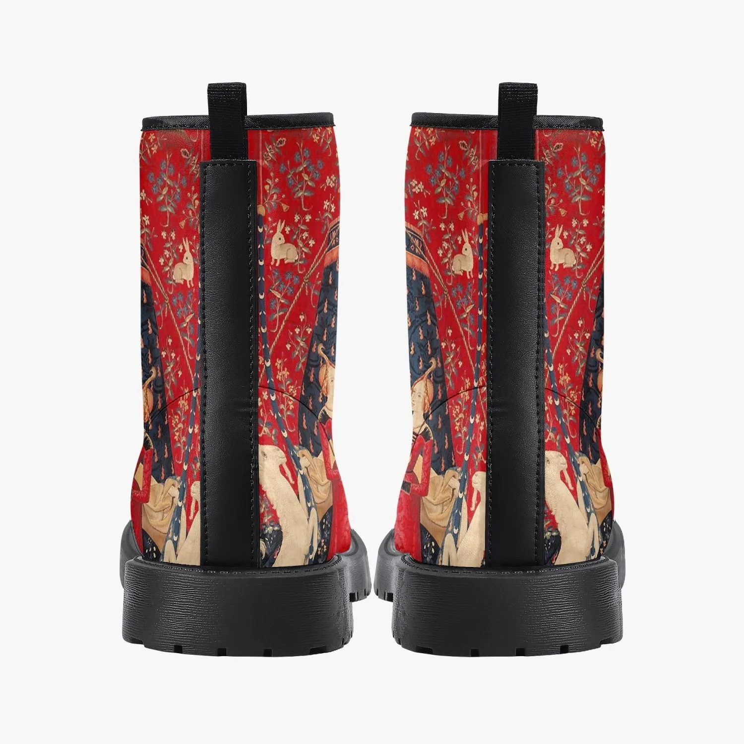 The Lady and the Unicorn Vegan leather Combat Boots - Mon Seul Desir Tapestry Boots for Art Lover (JPREG75)