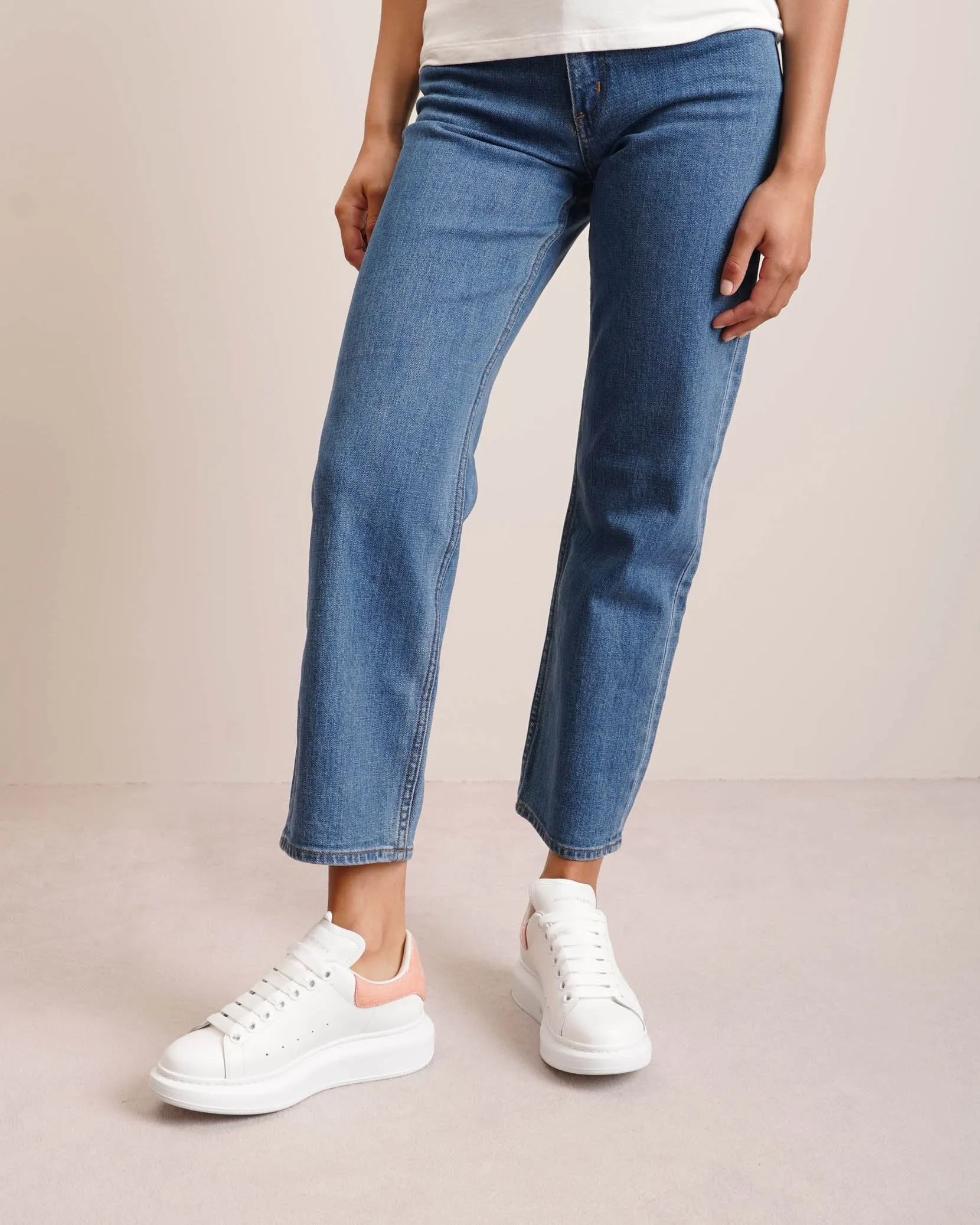 White and pink embossed classic sneakers