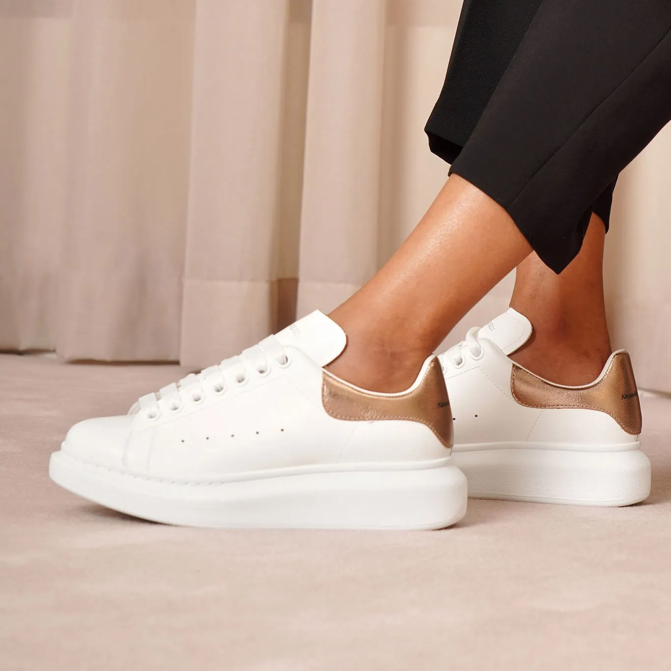 White and rose gold classic sneakers