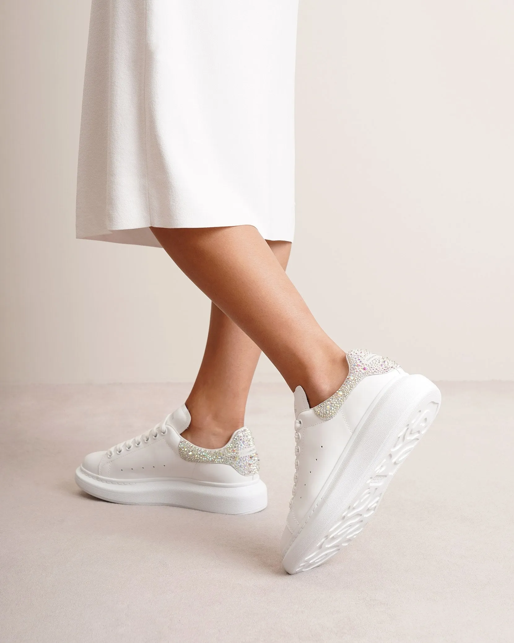 White and white crystal classic sneakers