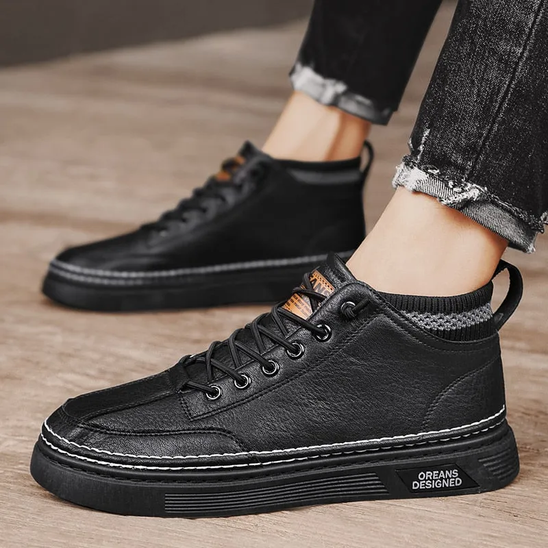 xiangtuibao  Men Shoes Casual Male Sneakers Leather Outdoor Walking Fashion Platform Comfort Designer Luxury Flat Retro Slip On Loafers