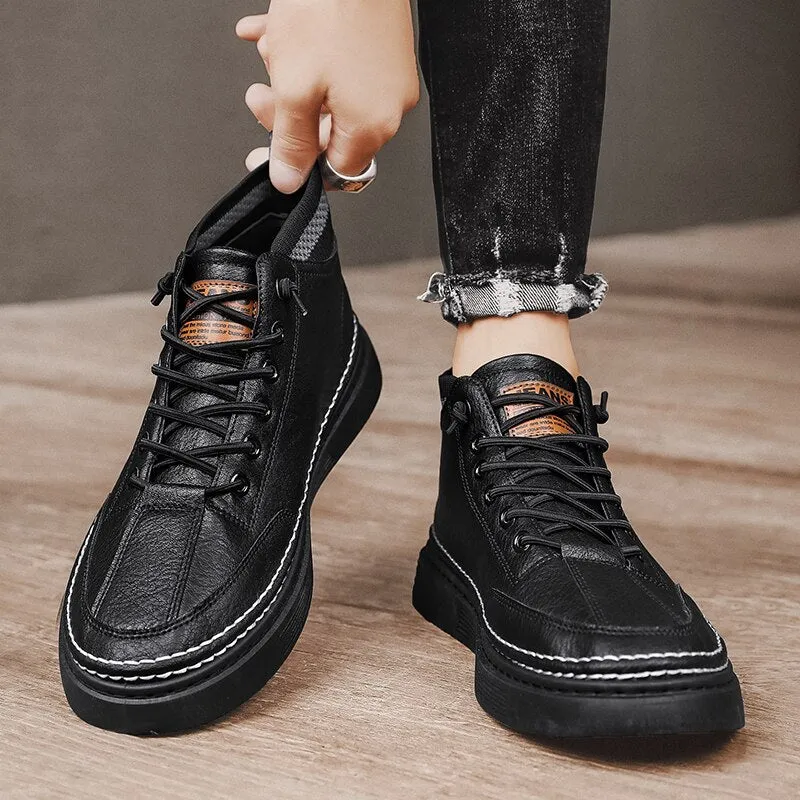 xiangtuibao  Men Shoes Casual Male Sneakers Leather Outdoor Walking Fashion Platform Comfort Designer Luxury Flat Retro Slip On Loafers